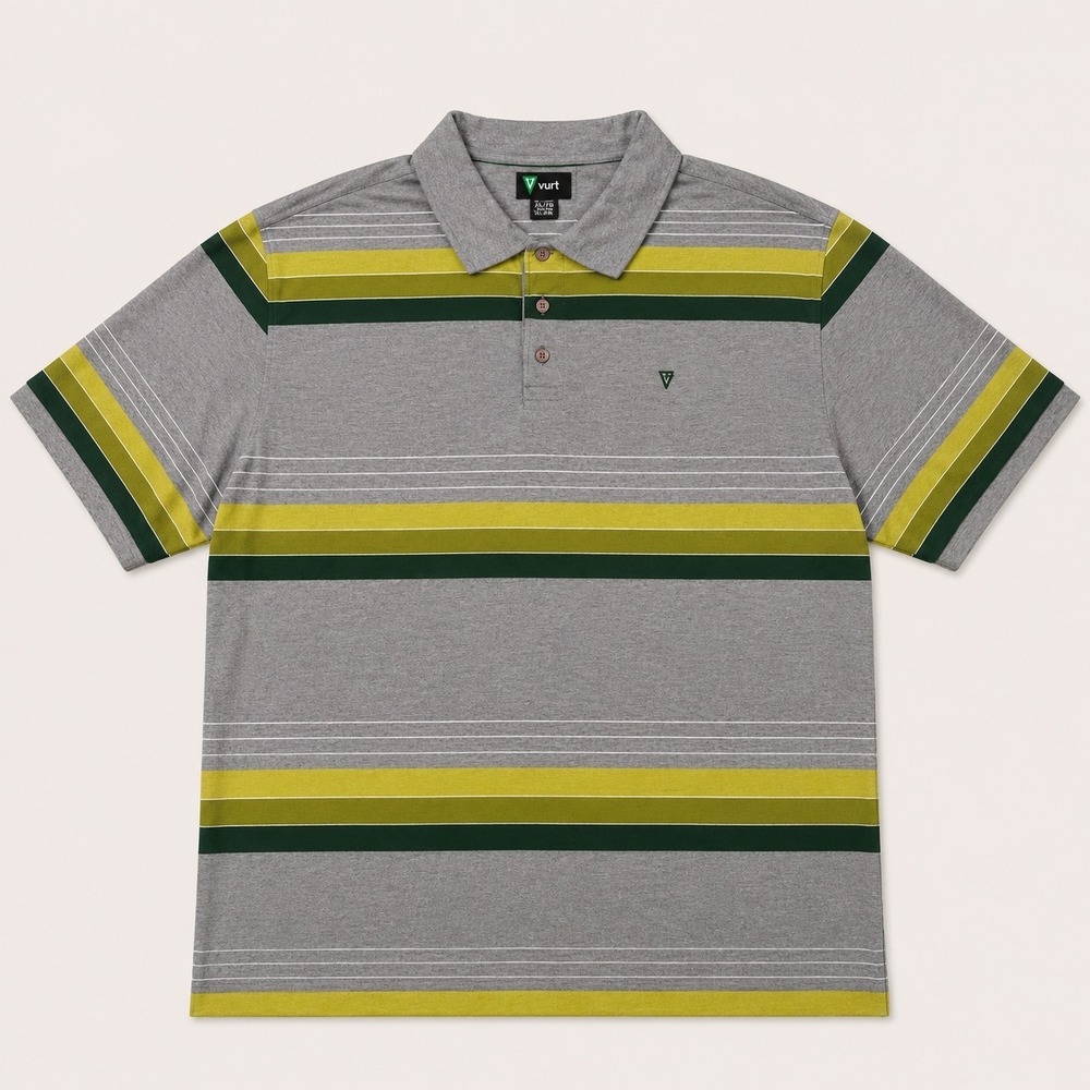 Vurt Mens XXL Gray Green Striped Polo Shirt Short Sleeve Cotton Casual Logo